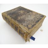 Book: A large 19thC leather bound church bible with illustrative engravings on steel,