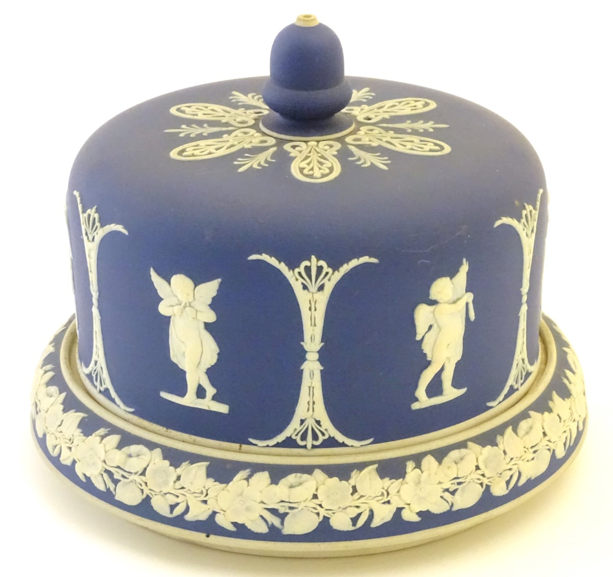 A blue and white cheese dome and stand in the manner of Wedgwood Jasperware, - Image 2 of 6