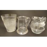 19thC Glassware: A glass jug engraved 'Ann Dawson',