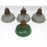 Four vintage industrial municipal / factory steel 'maxlume' lampshades by Verity's, Birmingham.