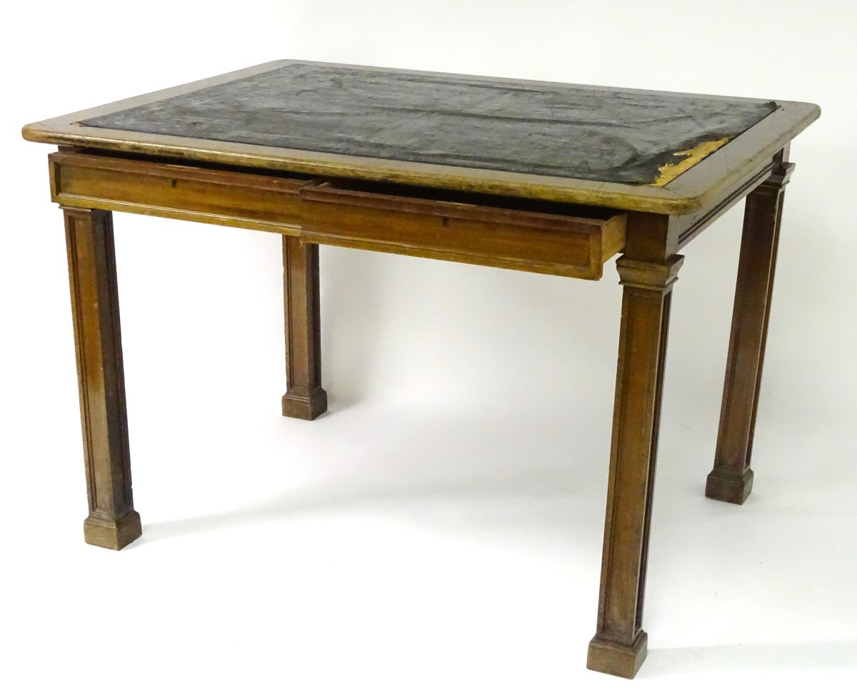 An early 20thC mahogany writing / architects table with an inset top and surrounding wooden frame, - Image 3 of 7