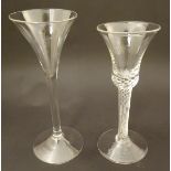Two 18thC toasting glasses, one with air twist stem. The tallest approx. 7 1/4" high.