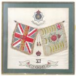 Militaria: A post-WWI / World War 1 / First World War framed embroidery of the Devonshire Regiment