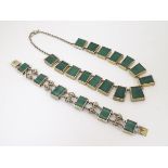 A white metal necklace and bracelet with malachite decoration (2) CONDITION: Please