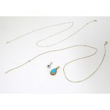 A 9ct gold pendant and chain, the pendant set with turquoise cabochon,