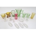 A quantity of assorted 19th and 20thC glass ware including a green glass lemonade jug,