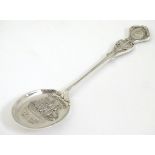 A silver souvenir / commemorative teaspoon titled Plymouth Pelican 1577 - 1580,