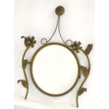 A circular mirror / girandole adorned with floral decoration and rope twisted frame.