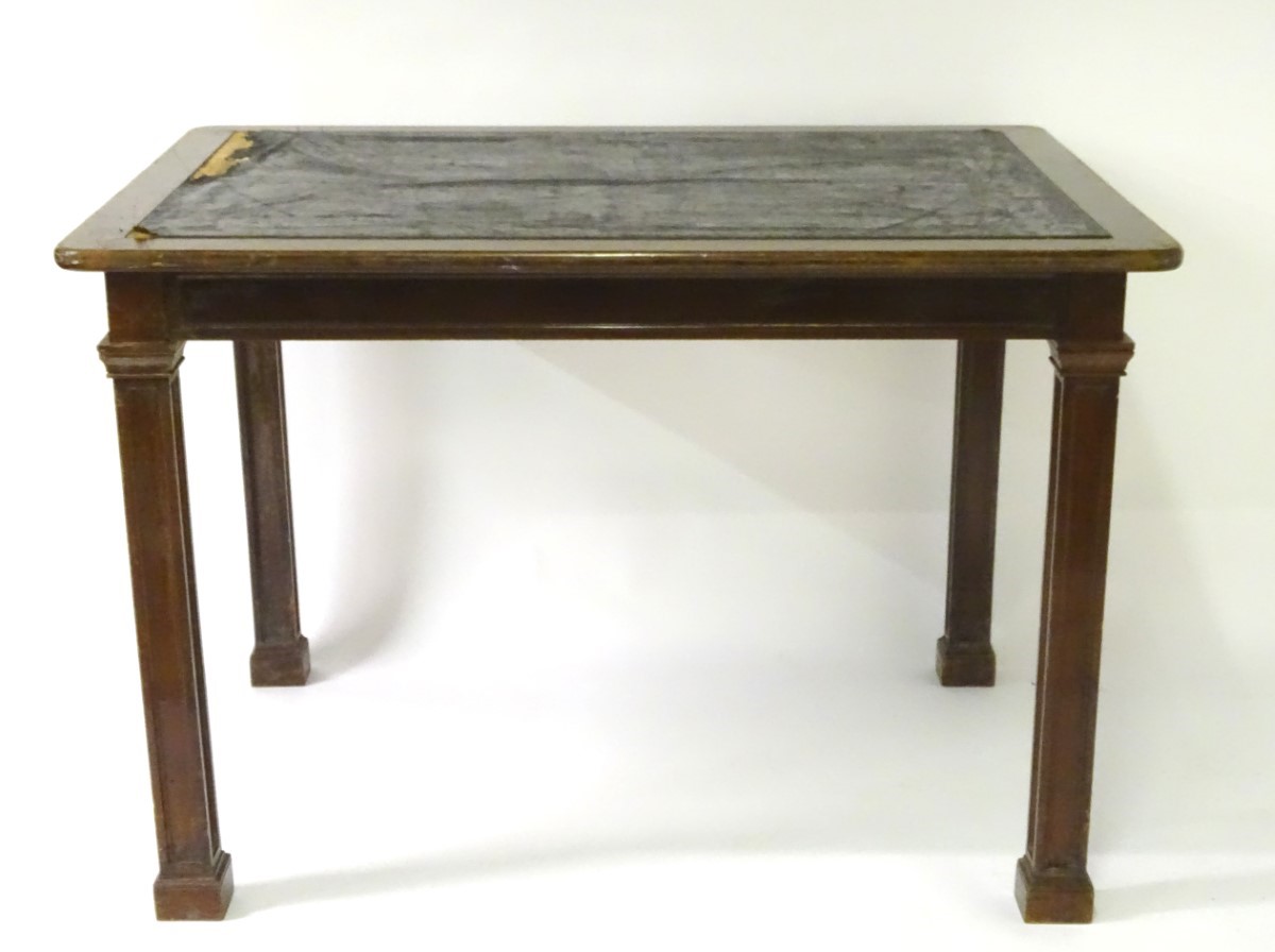 An early 20thC mahogany writing / architects table with an inset top and surrounding wooden frame, - Image 6 of 7