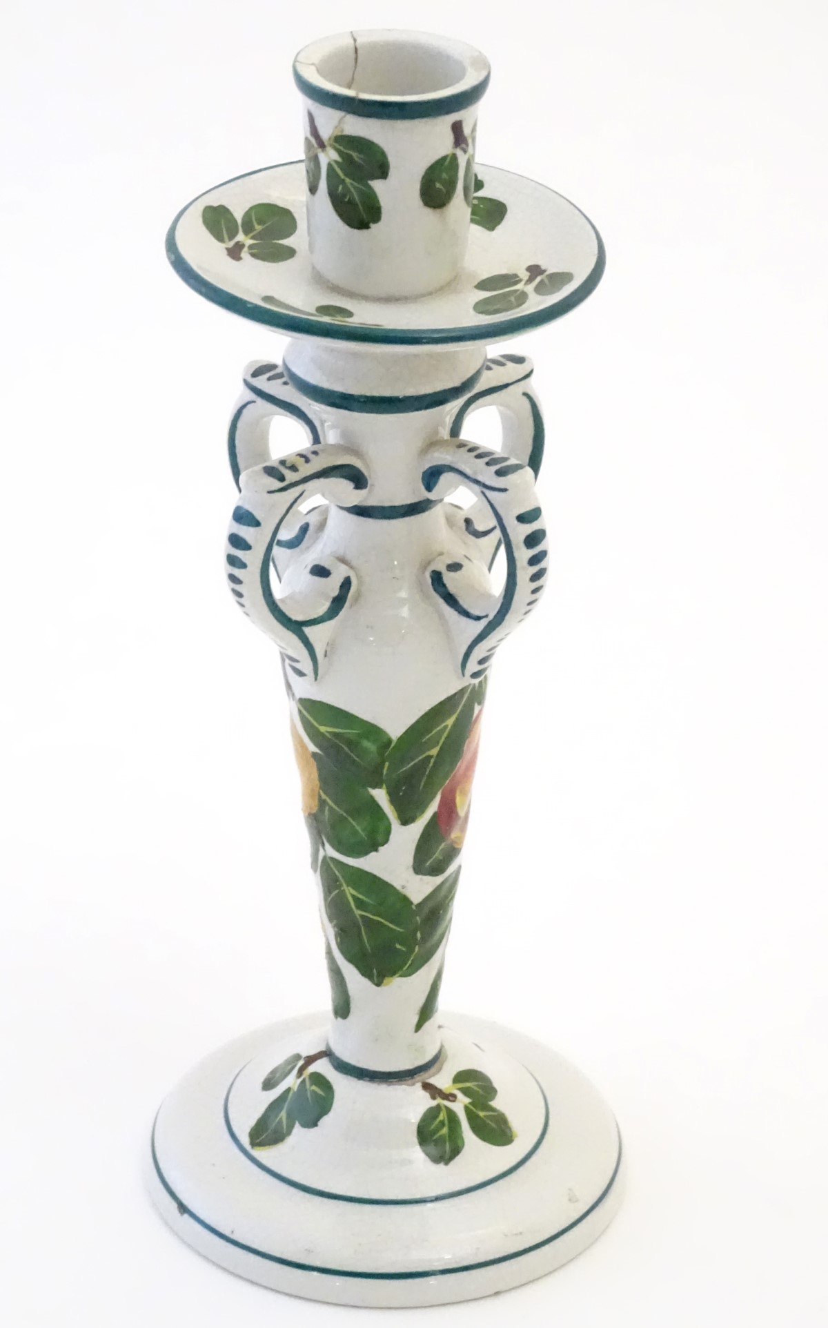 A Wemyss candlestick decorated with apples and leaves. Impressed Wemyss Ware under. Approx. - Image 3 of 6