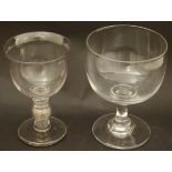 Two 19thC goblets, one with coin to knop. Largest approx.