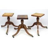 Three 19thC mahogany table pedestals having 3 legs with inlaid brass decoration. Approx.
