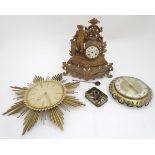 Three assorted clocks, to include a German retro electric sunburst clock by Junghans,