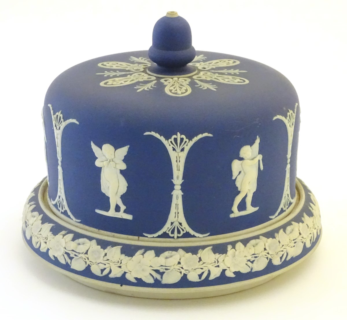 A blue and white cheese dome and stand in the manner of Wedgwood Jasperware, - Image 3 of 6