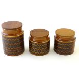 A set of Hornsea lidded storage jars / pots, one labelled coffee, in the pattern Heirloom.