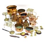 A quantity of assorted 19thC and later brass and copper items, to include a coal / log basket,