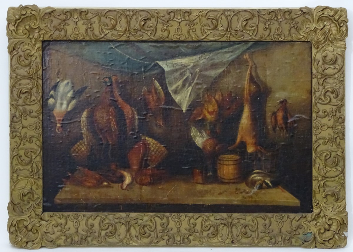 XVIII / XIX English School, Oil on canvas laid on panel, A game larder with Snipe , Woodcock . - Image 5 of 5