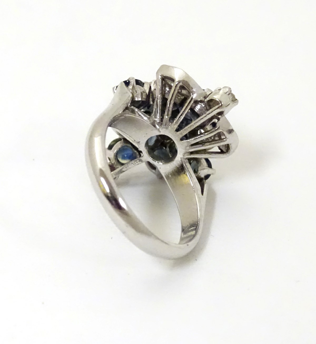 A white gold dress ring set with semi precious green stones and diamonds formed as a bunch of - Image 5 of 5