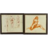 John Collins, XX, Pastels, a pair, A study of a female nude in three poses,