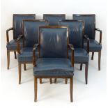 A set of six mid / late 20thC blue leather open armchairs,