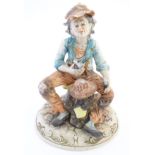 A Capodimonte figure of an elderly man with tools, possibly an armourer.