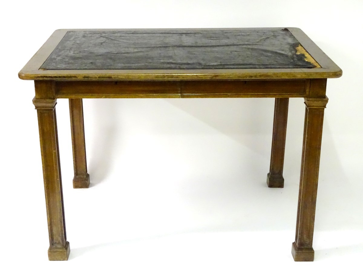 An early 20thC mahogany writing / architects table with an inset top and surrounding wooden frame, - Image 2 of 7