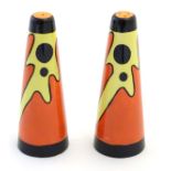 A Lorna Bailey salt and pepper cruet set in the pattern Lava. Signed and titled under. Approx.