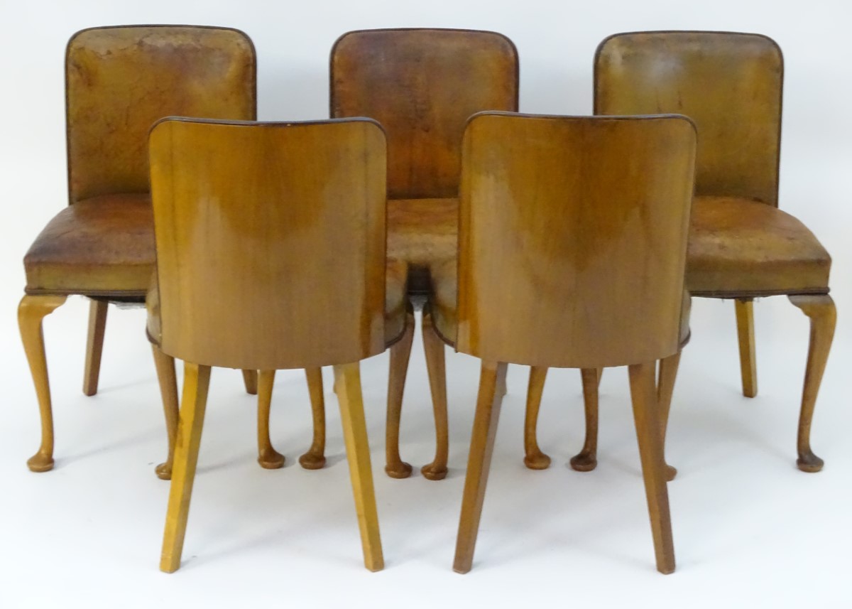 A set of five Art Deco leather upholstered chairs with curved backrests, - Image 2 of 6