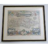 A hand coloured map of Sussex, with depictions of Chain Pier Brighton,