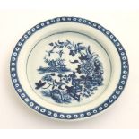 A late 18th / early 19thC Worcester blue and white plate in the Fence pattern,