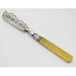 A Victorian butter knife with silver blade hallmarked Birmingham 1879 maker Hilliard & Thomason.