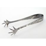 Silver sugar tongs with birds claw formed grips hallmarked Sheffield 1917 maker Henry Williamson