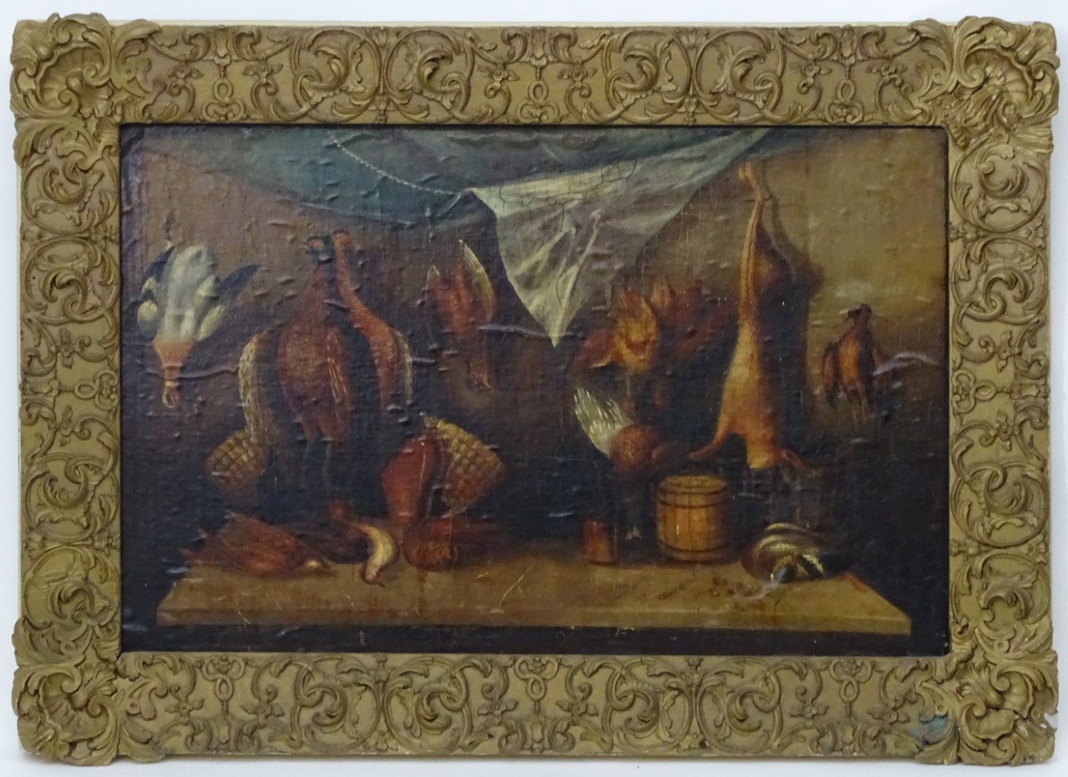 XVIII / XIX English School, Oil on canvas laid on panel, A game larder with Snipe , Woodcock .