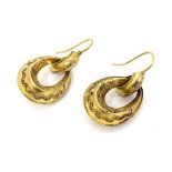 A pair of gilt metal drop earrings in the Etruscan style.