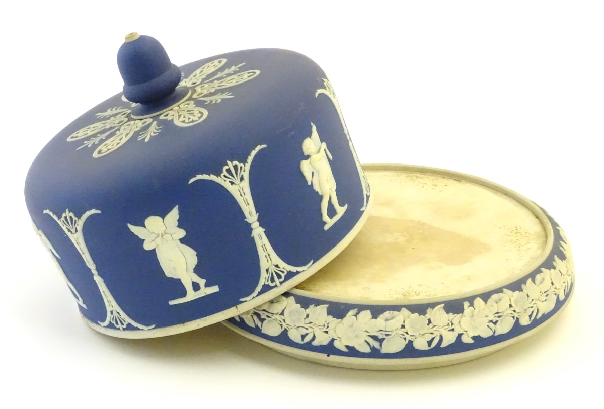 A blue and white cheese dome and stand in the manner of Wedgwood Jasperware, - Image 4 of 6