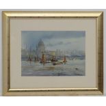 Michael Crawley (XX-XXI), Watercolour, 'Evening , Thames Shipping', Signed lower right.