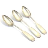 Three Continental silver fiddle pattern spoons 6" long