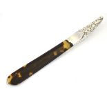 A silver handled tortoiseshell letter opener / page turner hallmarked Birmingham 1903 maker William