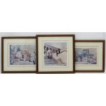 After G Mirnott (XIX), Chromolithographs, x3, Views of Macau, Facsimile signatures lower.