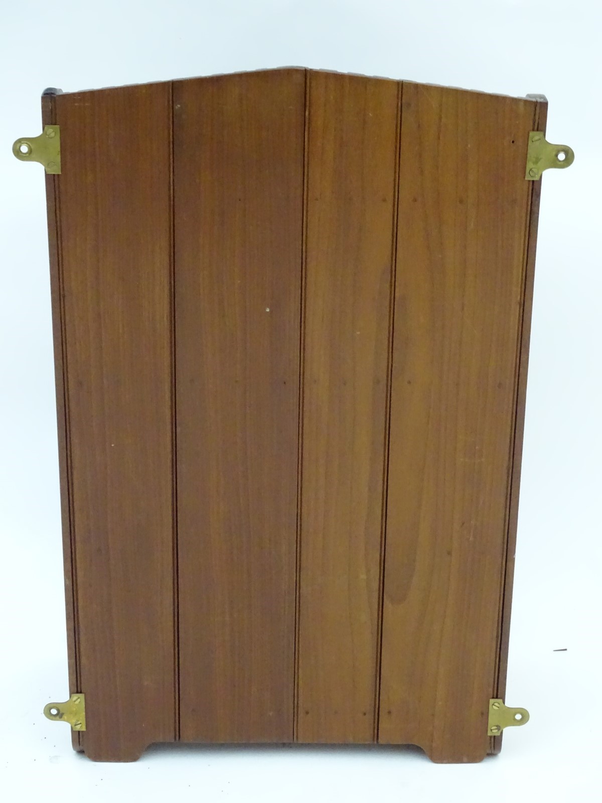 A mid 20thC walnut wall cabinet / table cabinet with a sample wood door and inlaid decoration. - Image 4 of 6