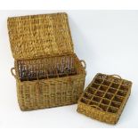 A fieldsports catering wicker hamper containing 48 half-pint drinking glasses over two trays,