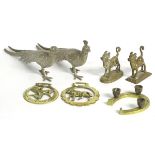 A quantity of assorted brass items, to include two naive folk art cows on bases,