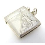 A silver vesta case with golfer decoration 1 1/4" x 1 /4" CONDITION: Please Note -