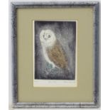 Sarah Chasemore XX, Limited edition coloured etching 14/100, ' Barn Owl ' in the snow, Signed ,