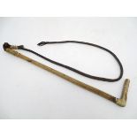 Hunting: a whip / crop with antler end, bamboo shaft and plaited leather whip,