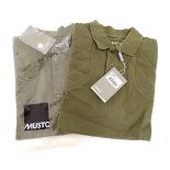 Two Musto padded shoulder polo shirts in moss green, size S,