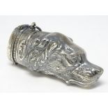 A novelty silver plate vesta case formed ad a dogs head.