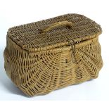 Fishing: an early to mid 20thC woven wicker fishing creel basket, 9" wide, 6" tall,