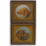 XIX, Canine School, Oil on board, tondos, x 2 A pair of naive dog portraits,