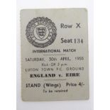 Football: An original ticket for England v Eire (youth teams), at Luton Town, April 1955.